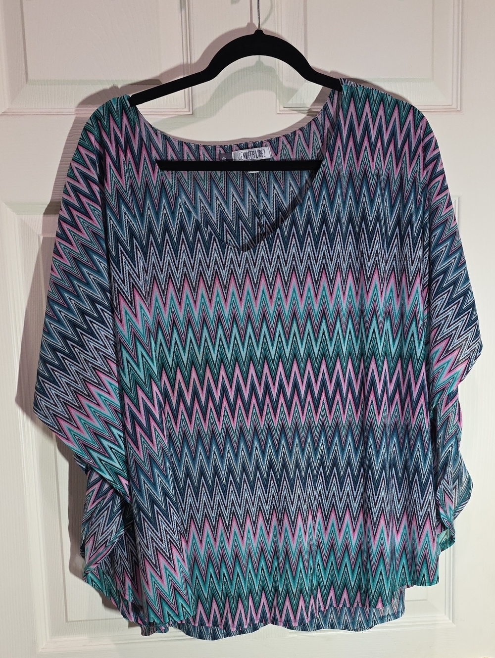 Jennifer Lopez Teal, Pink & Navy Chevron Blouse